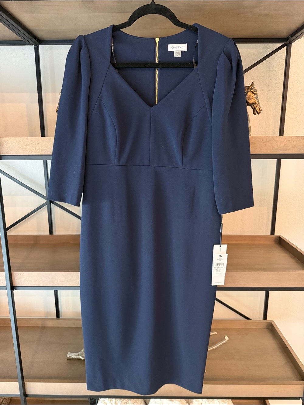 Calvin Klein Navy V-Neck Midi Sheath Dress